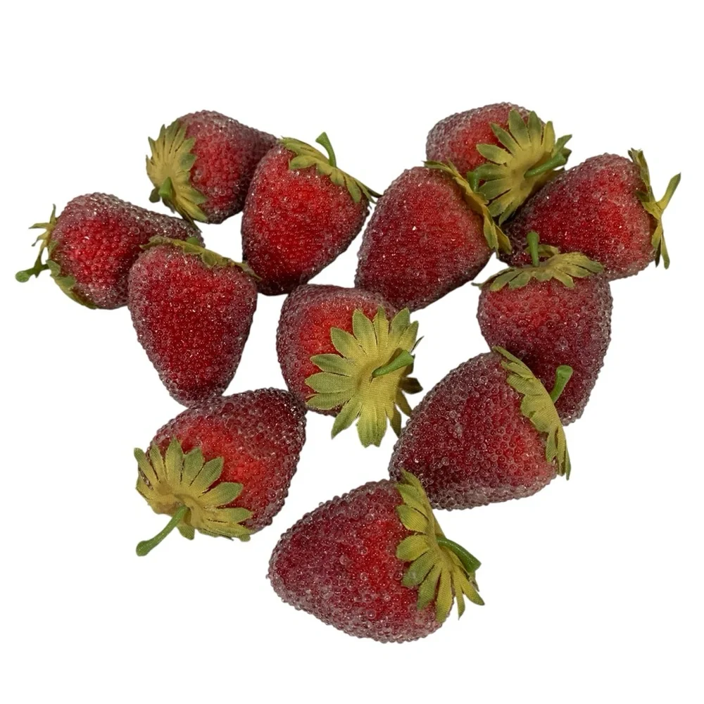 Pier 1 Faux Beaded Strawberries Fruit Decor Life Size Bundle of 12